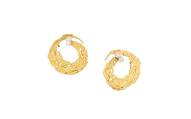 A pair of diamond-set 'Textured Wire' earrings, by Andrew Grima