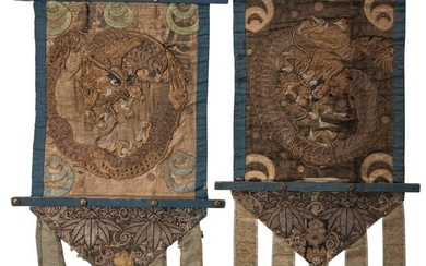A pair of embroidered Chinese wall hangings, 19th century