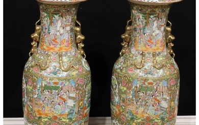 A pair of large Chinese famille rose floor vases, painted in...