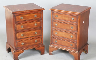 A pair of late 20th century reproduction mahogany bedside chests of four drawers, height 61cm, width