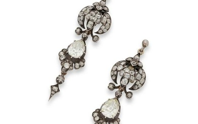 A pair of mid 19th century diamond pendent earrings