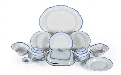 A selection of Staffordshire domestic pearlware with blue feuilles de choux rims