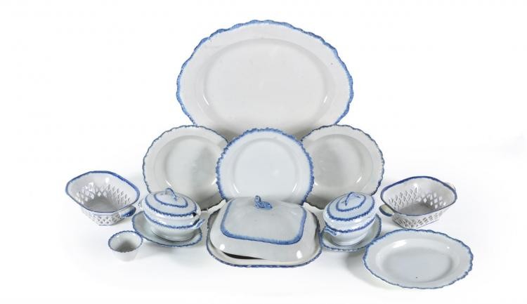 A selection of Staffordshire domestic pearlware with blue feuilles de choux rims