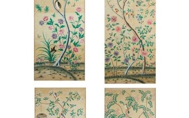 A set of four Chinese painted wallpaper panels