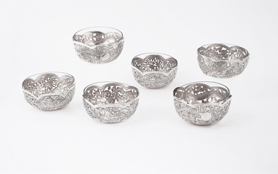 A set of six Chinese silver pierced bowls