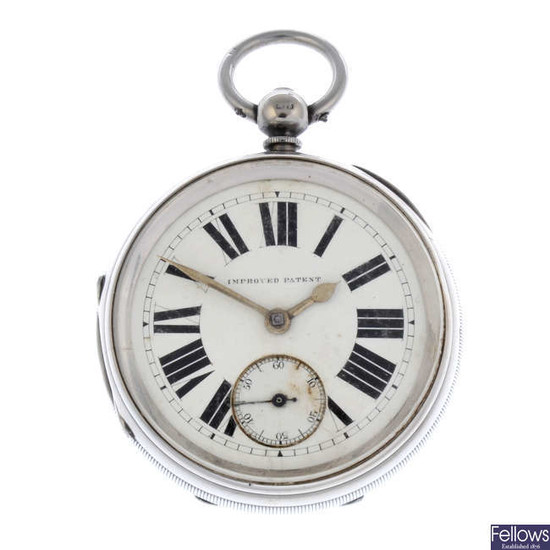 A silver open face pocket watch by E Wise with two silver pocket watches