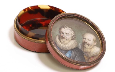 A turned wood and tortoiseshell snuff box and cover