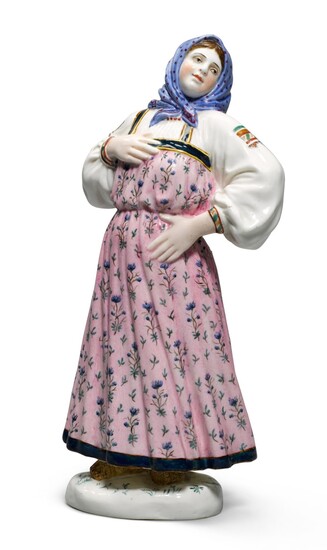 A woman in a peasant dress: a Soviet porcelain figure, State Porcelain Factory, Petrograd, 1923