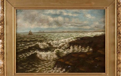AMERICAN SCHOOL (19th Century,), Seascape with a distant view of Thacher Island, Rockport