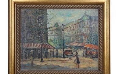 AN OIL PAINTING PARIS STREET BY ANTOINE BLANCHARD