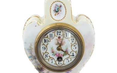 ANTIQUE FRENCH PORCELAIN AND BRONZE MANTEL CLOCK