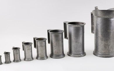 ASSEMBLED SET OF EIGHT ENGLISH PEWTER MEASURES 19th