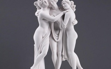 After Antonio Canova "The Three Graces" Carrara White Marble Sculpture - (2.2lbs)