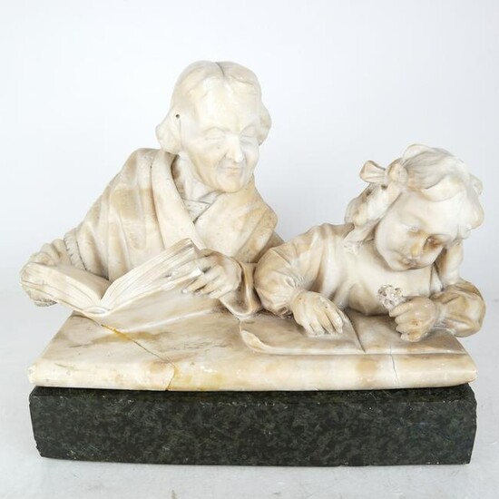 Alabaster Sculpture - Old Man & Girl Reading