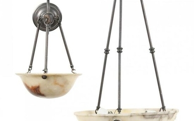 Alabaster Three Light Dome Chandelier and Sconce