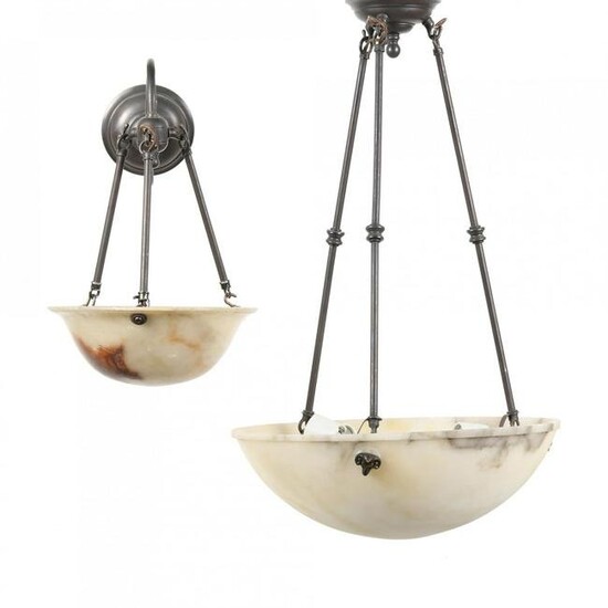 Alabaster Three Light Dome Chandelier and Sconce