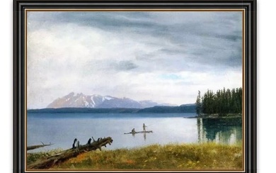 Albert Bierstadt "Fishing in Yellowstone Lake" Oil Painting, After