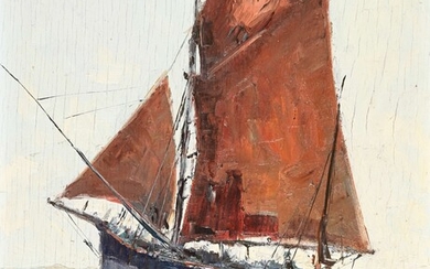 Alexandre Gabriel GAILLARD-DESCHAMPS (c.1903-1984) "Tuna boat at sea" hsp wb 27x22