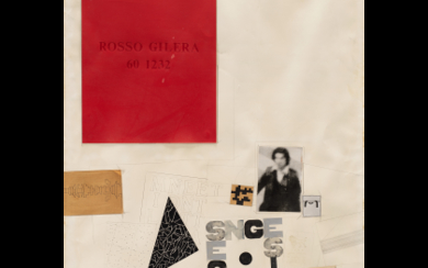 Alighiero Boetti ( Torino 1940 - Roma 1994 ) , "Segno e disegno - Rosso Gilera" 1989 ca. mixed media and collage on paper cm 100x70 Signed lower in the...