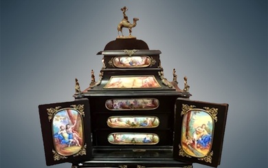 Amazing 19th C Viennese Enamel Mounted Table Cabinet / Jewelery...