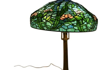American Art Nouveau Lead Glass Lamp Shade with Base