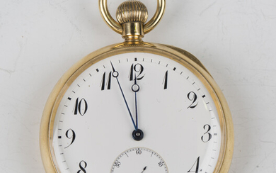 An 18ct gold cased keyless wind open-faced gentleman's pocket watch, the gilt jewelled lever mo