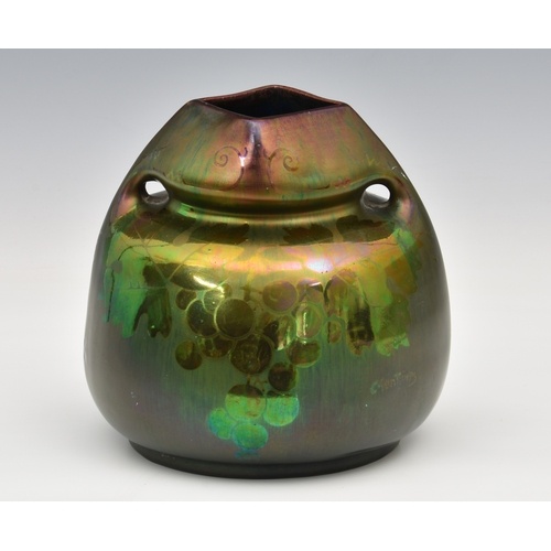 An Art Nouveau Art Pottery vase with metallic / lustre glaze...