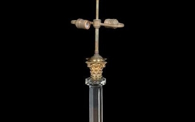 An English Gilt Bronze Mounted Cut Glass Columnar Lamp