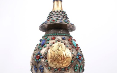An Excellent Gilt-Bronze Silver Gem-Inlaid Jar