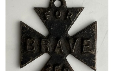 An early 20th century novelty cross medal, reading 'For brav...