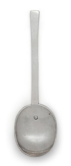An early Charles II silver Puritan spoon, London, 1663, Jeremy Johnson, the reverse of terminal scratch engraved with the initials EL, 18cm long, approx. weight 2oz Provenance: The estate of the late designer, Anthony Powell
