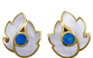 Angela Cummings Gold Earrings for Tiffany & Co. Mother of Pearl Turquoise
