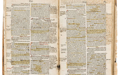 Annotated.- Bible, Latin. Biblia...en Tibi Biblioru vulgata editio, first Latin Bible to be printed with verse numeration, copiously annotated, [Geneva], [Robert Estienne and Conradus Badius], 1555.