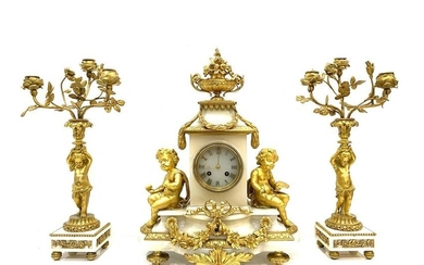 Antique 19 century French Bronze Clock Set