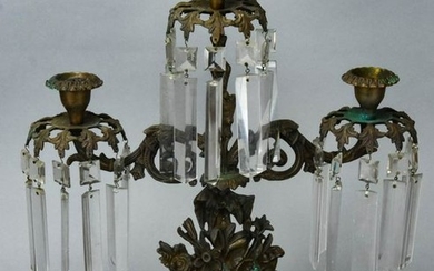 Antique 19th C Large Marble & Crystal Candelabra