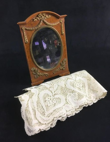 Antique Dressing Table Mirror and Lace Table Runner