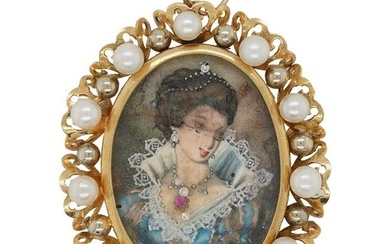 Antique French 18k Gold Portrait Pendant