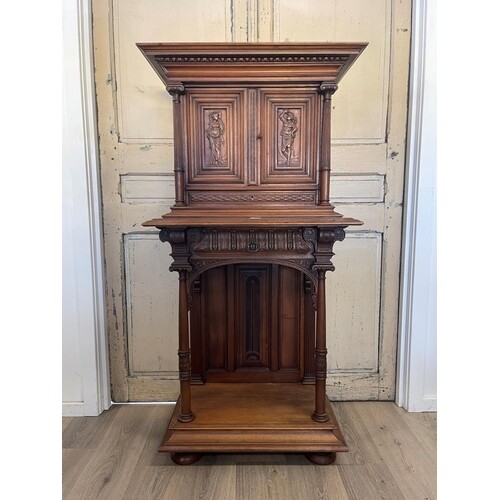 Antique French Renaissance Revival walnut hall or court cupb...