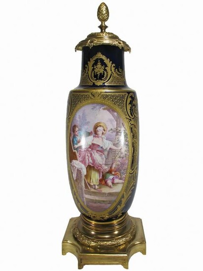 Antique French Sevres bronze & porcelain urn
