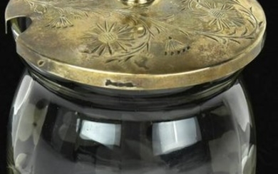 Antique Sterling Silver & Etched Glass Jam Jar