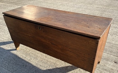 Antique furniture, a six plank coffer with internal candle b...