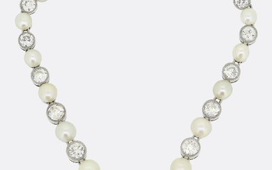 Art Deco Natural Pearl and Diamond Bracelet