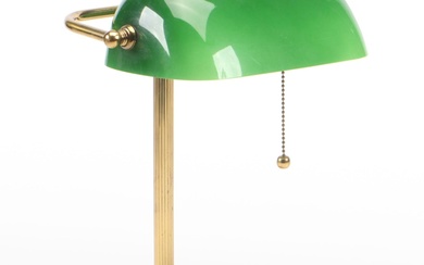 Art Deco Style Bankers Lamp with Green Glass Shade, Contemporary
