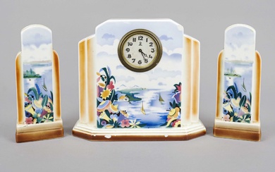 Art Déco porcelain clock set, circ