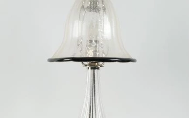 Art Glass Murano Style Table Lamp Silver and Black
