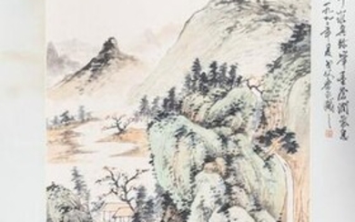 Arte Cinese A scroll on paper depicting a landscape