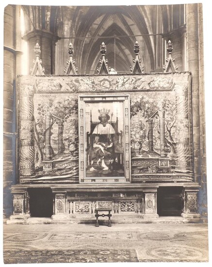 Attributed to Frederick Henry Evans, British 1853-1945- The Westminster Abbey Portrait of Richard II in situ with tapestry backdrop, gelatin silver print, unframed, inscribed ‘Westminster Abbey’ to verso, 24.2cm x 19.2cm Provenance: Property of...