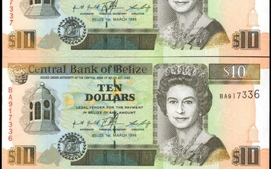 BELIZE. Lot of (3). Central Bank of Belize. 10 Dollars, 1996. P-59. Consecutive. Choice Uncirculated.