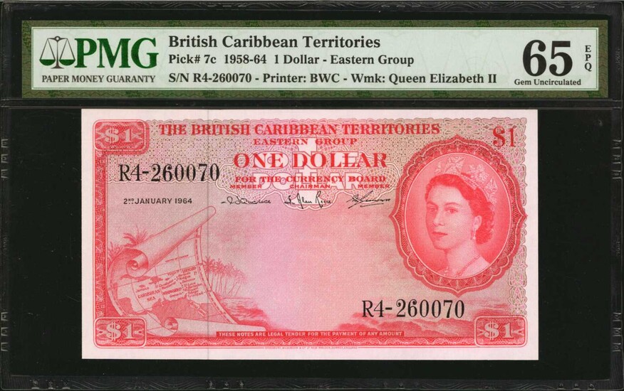 BRITISH CARIBBEAN TERRITORIES. British Caribbean Territories, Eastern Group. 1 Dollar, 1958-64. P-7c. PMG Gem Uncirculated 65 EPQ.