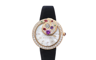 BULGARI MOTHER-OF-PEARL AND MULTI-GEM AUTOMATIC WRISTWATCH